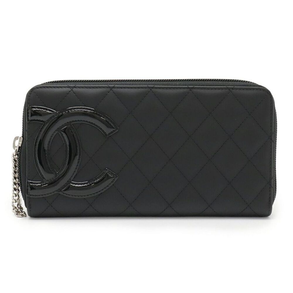 Chanel Cambon Line Zip Wallet Black Pink